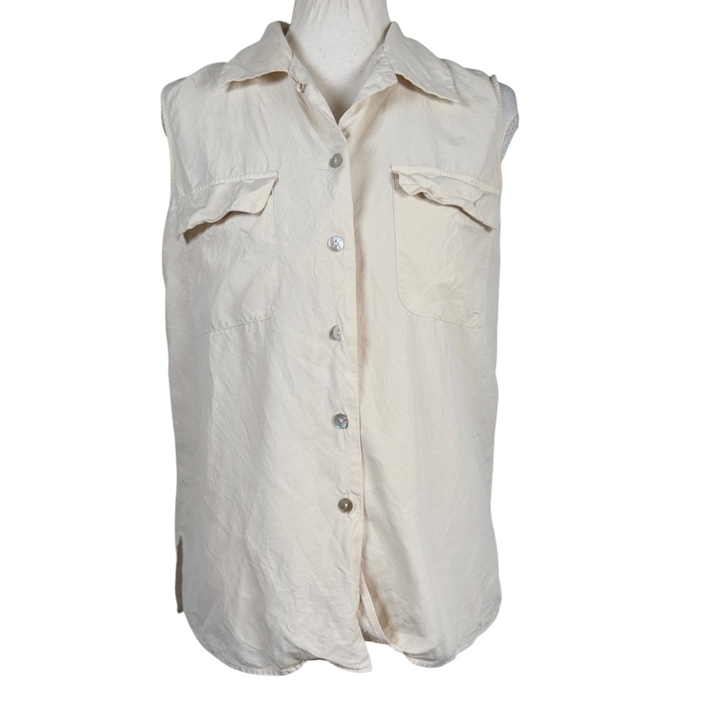 Allison Taylor Silk Vintage Blouse Womens S Ivory Sleeveless Button Front Top